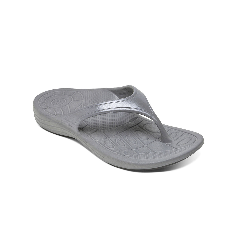 Aetrex Women's Fiji Orthotic Flip Flops - Charcoal | USA 739XD2D